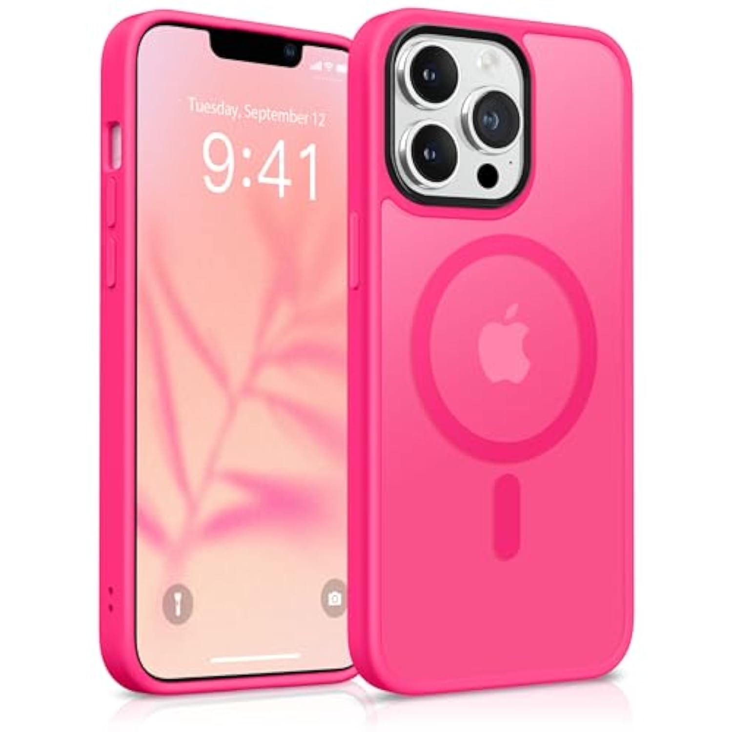 Magnetic For Iphone 13 Pro Max Case, Compatible With Magsafe, [Military-Grade Drop Protection][Anti-Fingerprint] Slim Translucent Matte Back Shockproof Phone Protective Case (Hot Pink)