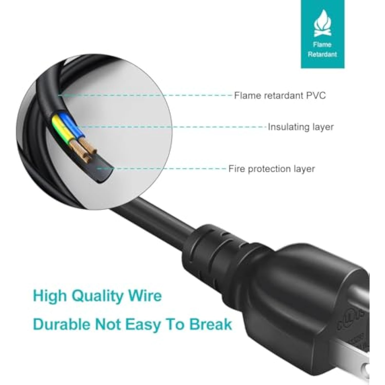 Amplifier Power Cord For Ion Pathfinder, Monster Rockin Roller, Job Rocker, Ion Block Rocker, Universal 3 Prong Ac Power Cable Replacement 3 Ft