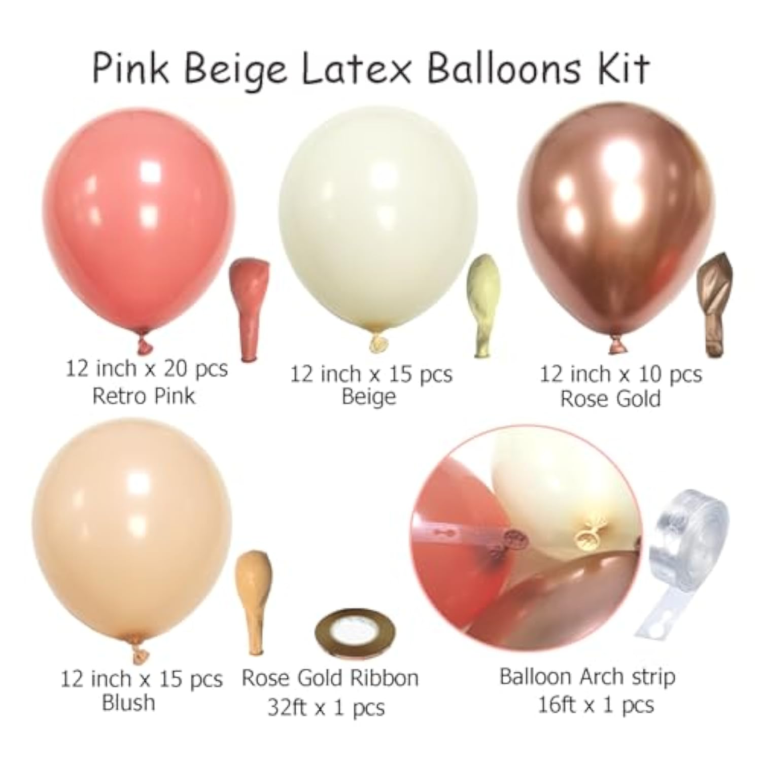 Retro Blush Pink Party Balloons, 60Pcs 12Inch Dusty Pink Metallic Chrome Rose Gold Balloons Beige Blush Latex Balloons For Birthday Wedding Baby Shower Party Decoration