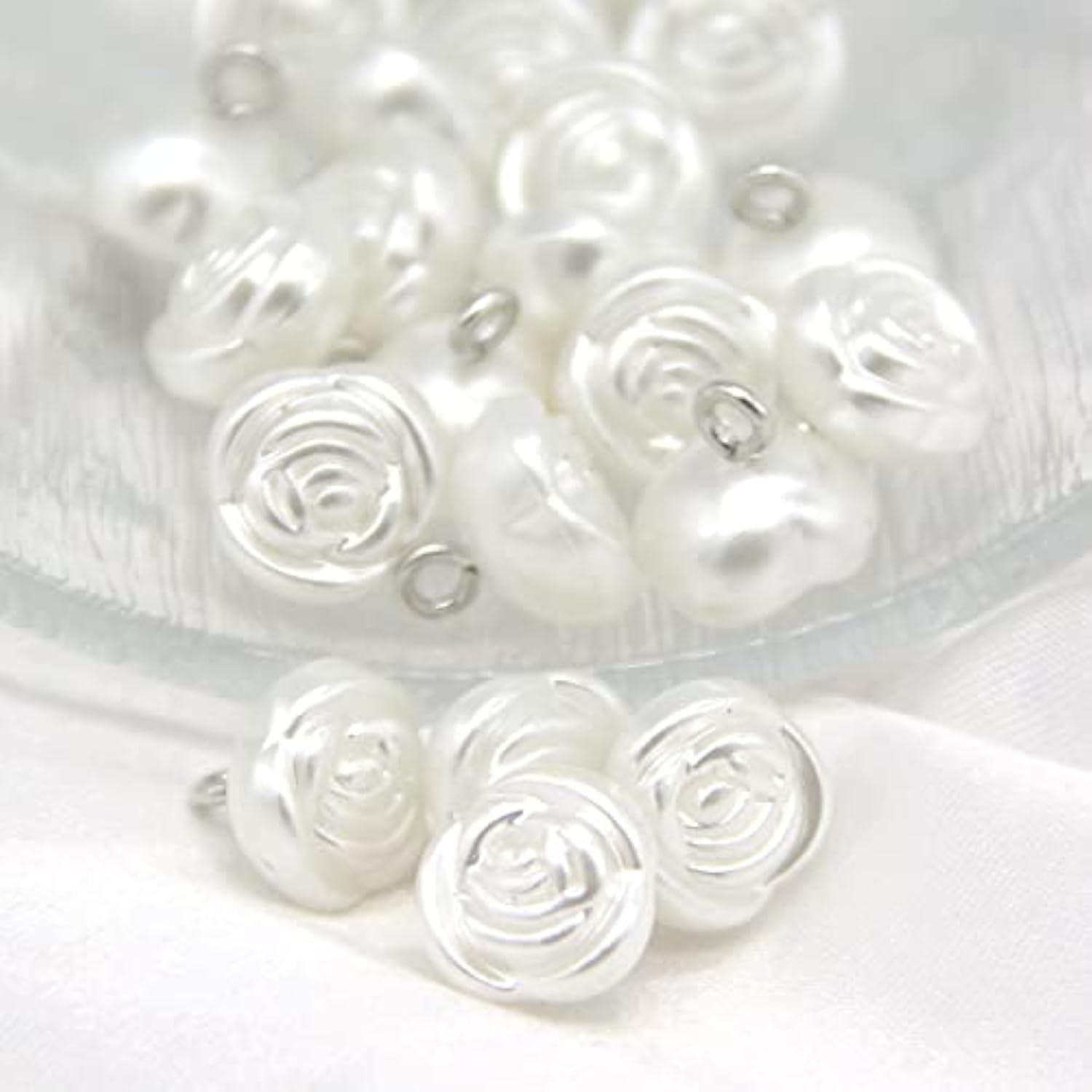 10Mm Rose Flower Pearl Buttons, White Faux Pearl Sewing Buttons, For C