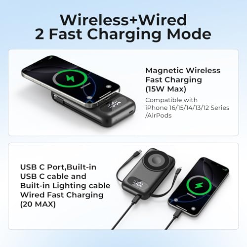 Magnetic Portable Charger 26800mAh for iPhone 17/16/15/14/13/12 with Built-in Cables? iWatch Charger?Wireless Power Bank for  Watch and for