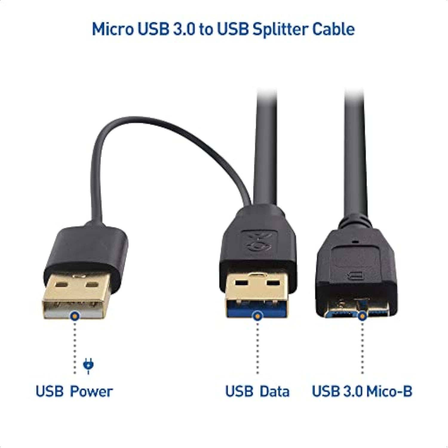 Cable Matters 5Gbps Micro USB 3.0 to USB Splitter Cable - 20 Inches, Micro-B 3.0 to Dual USBA for Data and Extra Power, MicroUSB 3.0 to USBA Y Cable