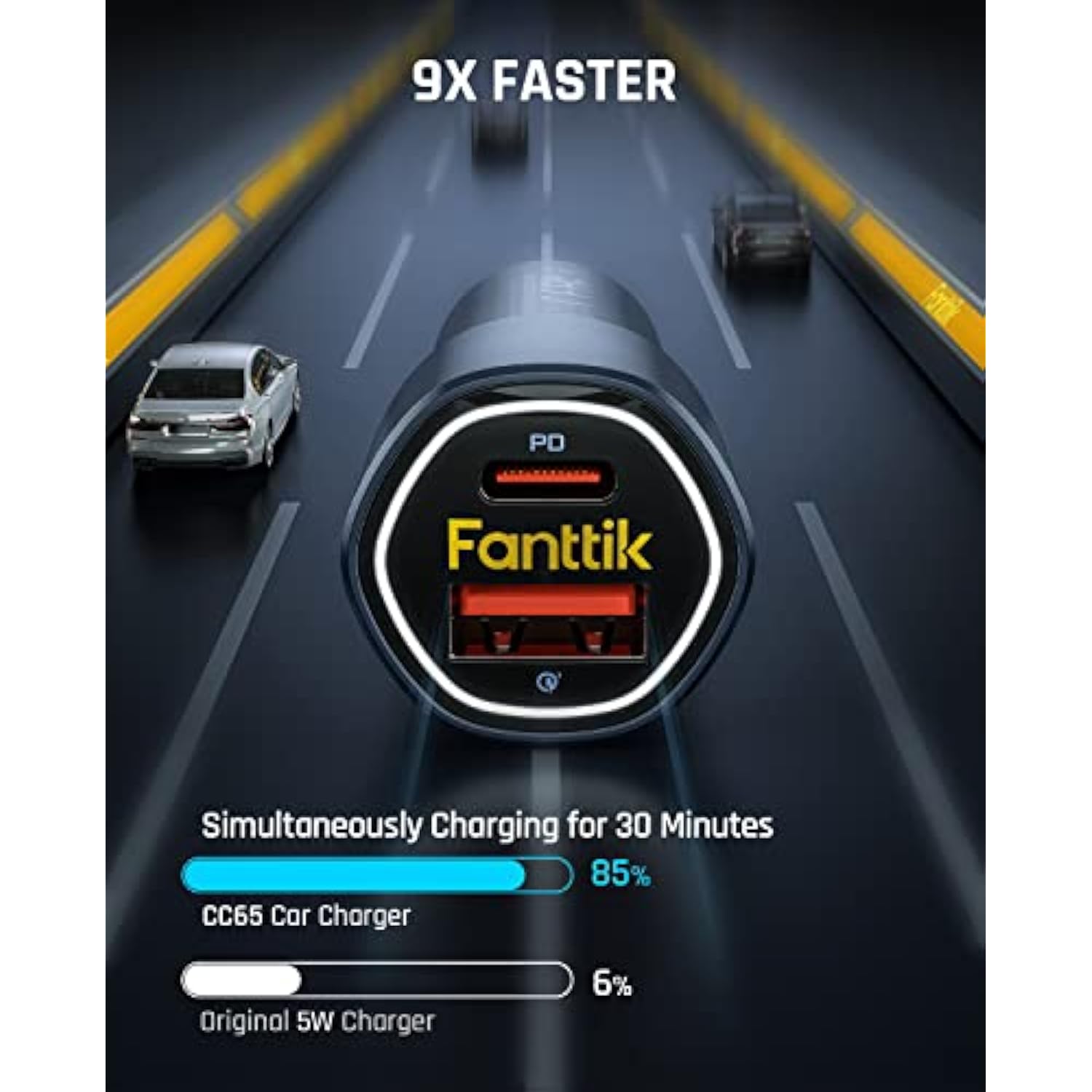 65W Usb C Car Charger, Dual Port Fast Charging Car Adapter With Pd3.0 Qc3.0 Compatible With Iphone 14/14 Pro/13/13 Pro/13 Pro Max, Macbook Air, Samsung Galaxy S20/10, Pixel, Ipad Air And More