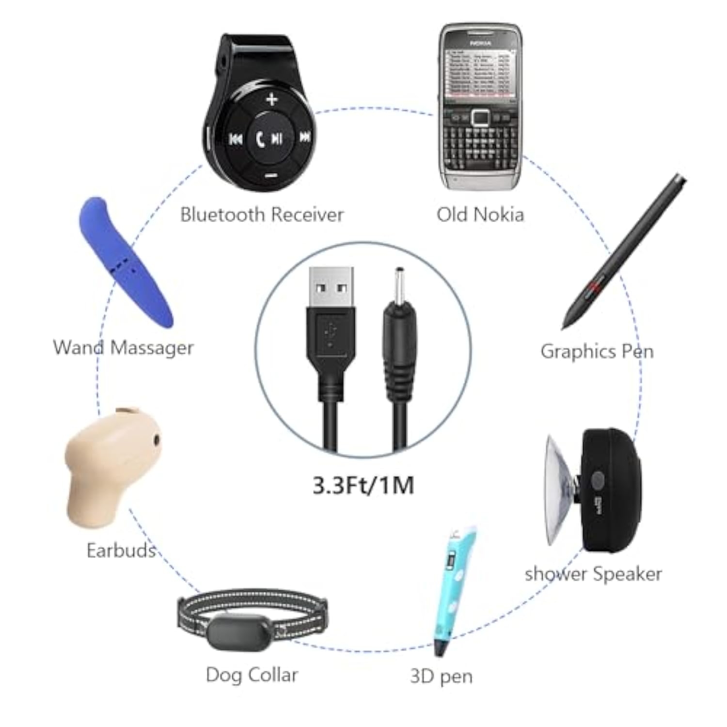 Usb Small Pin Charger Cable Compatible With Bluetooth Headphones, Cell Phones,