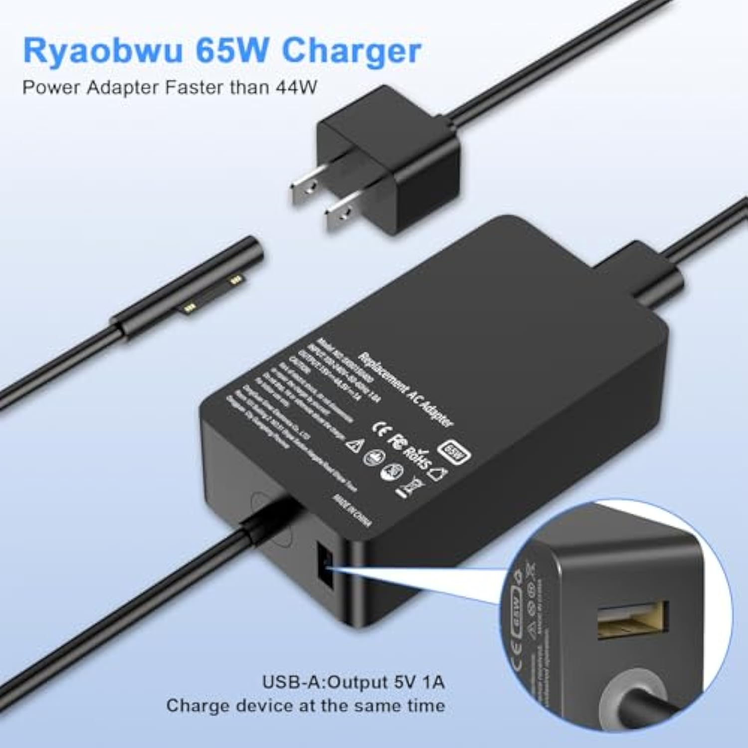 65W Surface Pro Charger Compatible With Surface Pro 9 8 3 7 6 5 4 X Microsoft