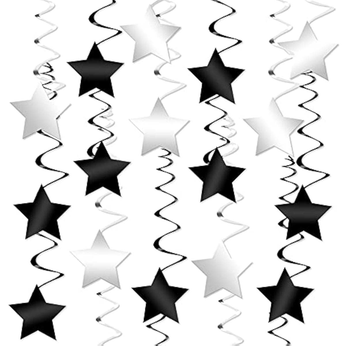 32pcs Black Silver Star Hanging Swirls 2026 Party Decorations