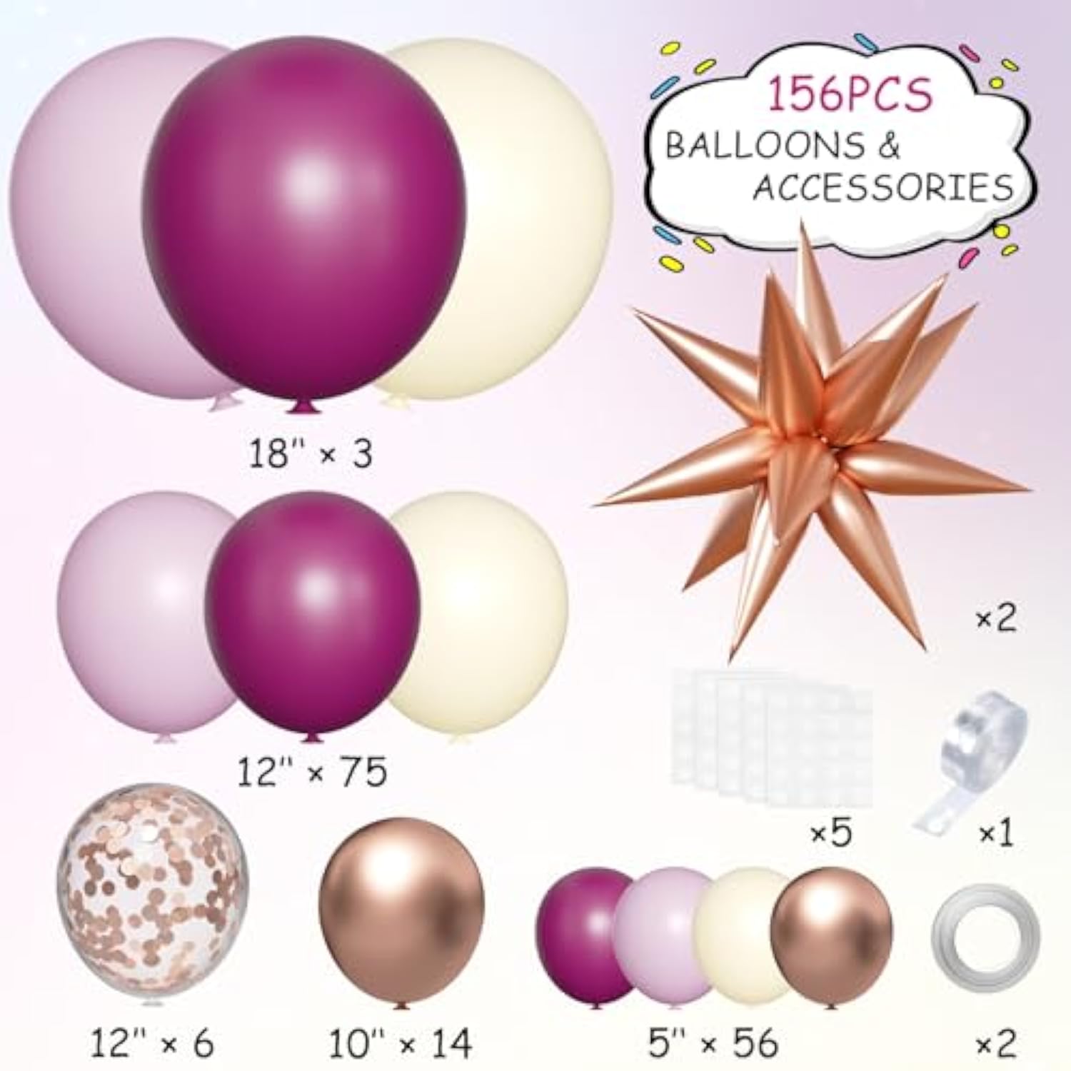 Purple Plum Beige Balloon Arch Kit: 156-Piece Baby Shower Decor