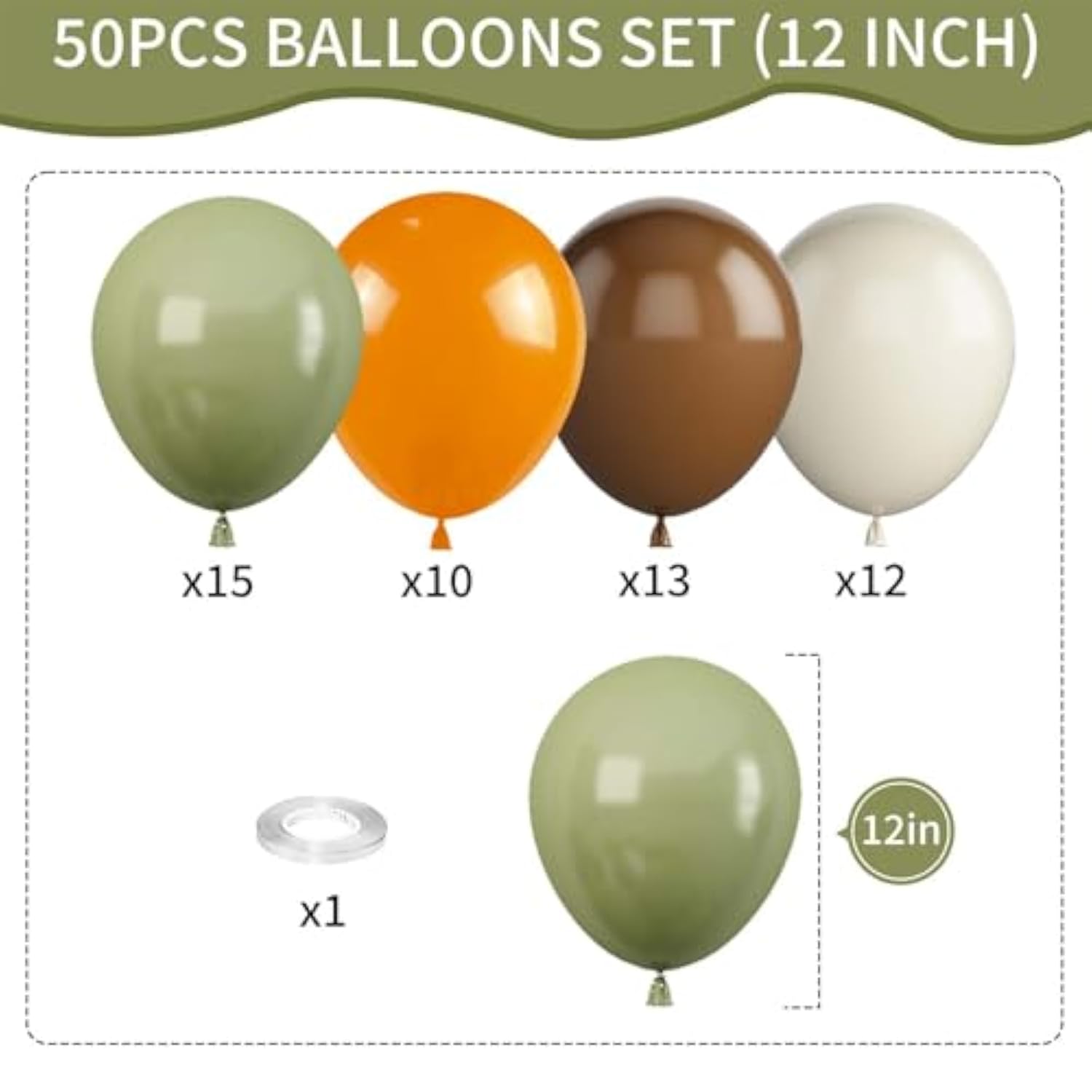 50Pcs Orange Brown And Green Balloons,12 Inch Woodland Balloon Arch Jungle Balloons Safari Birthday Decorations,Suitable For Jungle Safari Birthday Wedding Forest Decorations