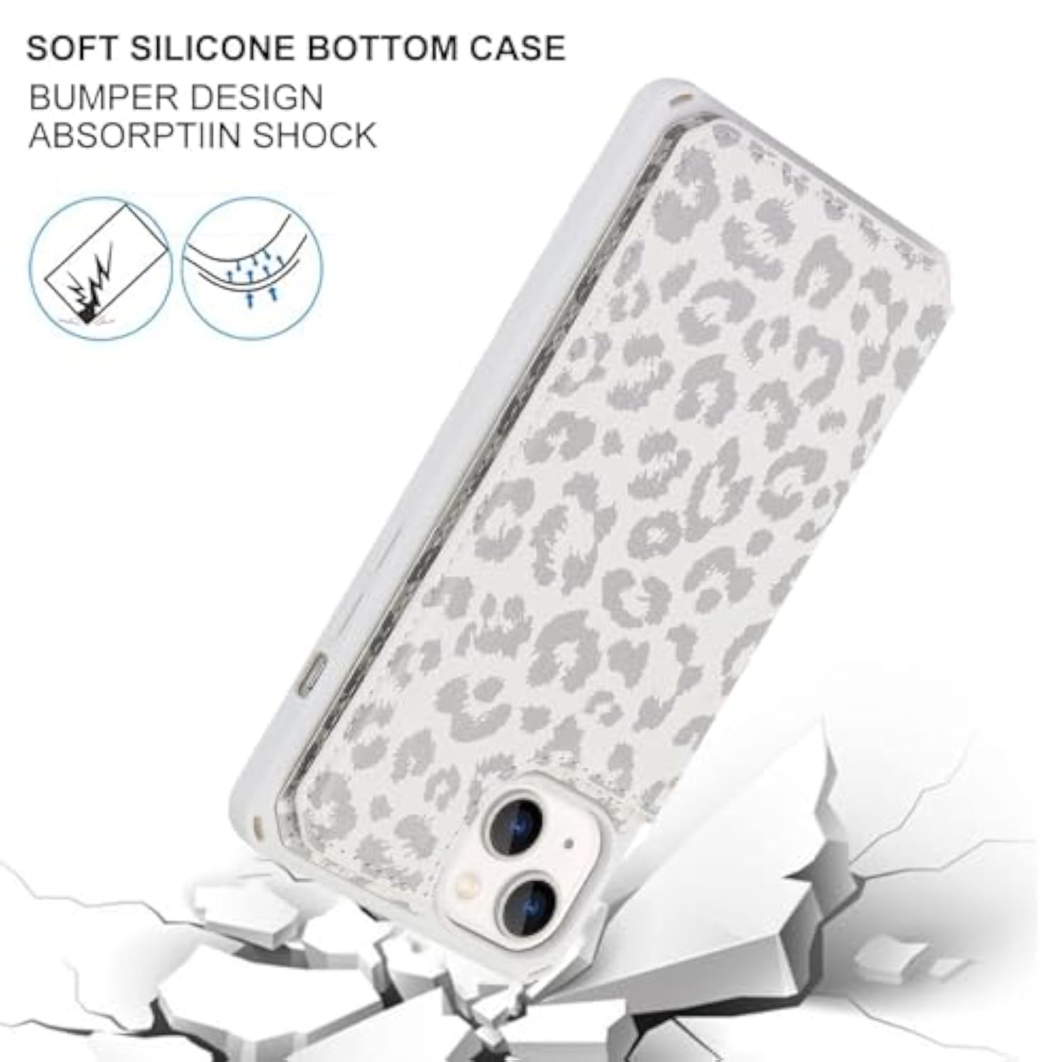 Compatible With Iphone 13 Case With Card Holder, For Iphone 13 Wallet Case For Women Men, Stand And Strap,Leopard Grain Shockproof Protective-White
