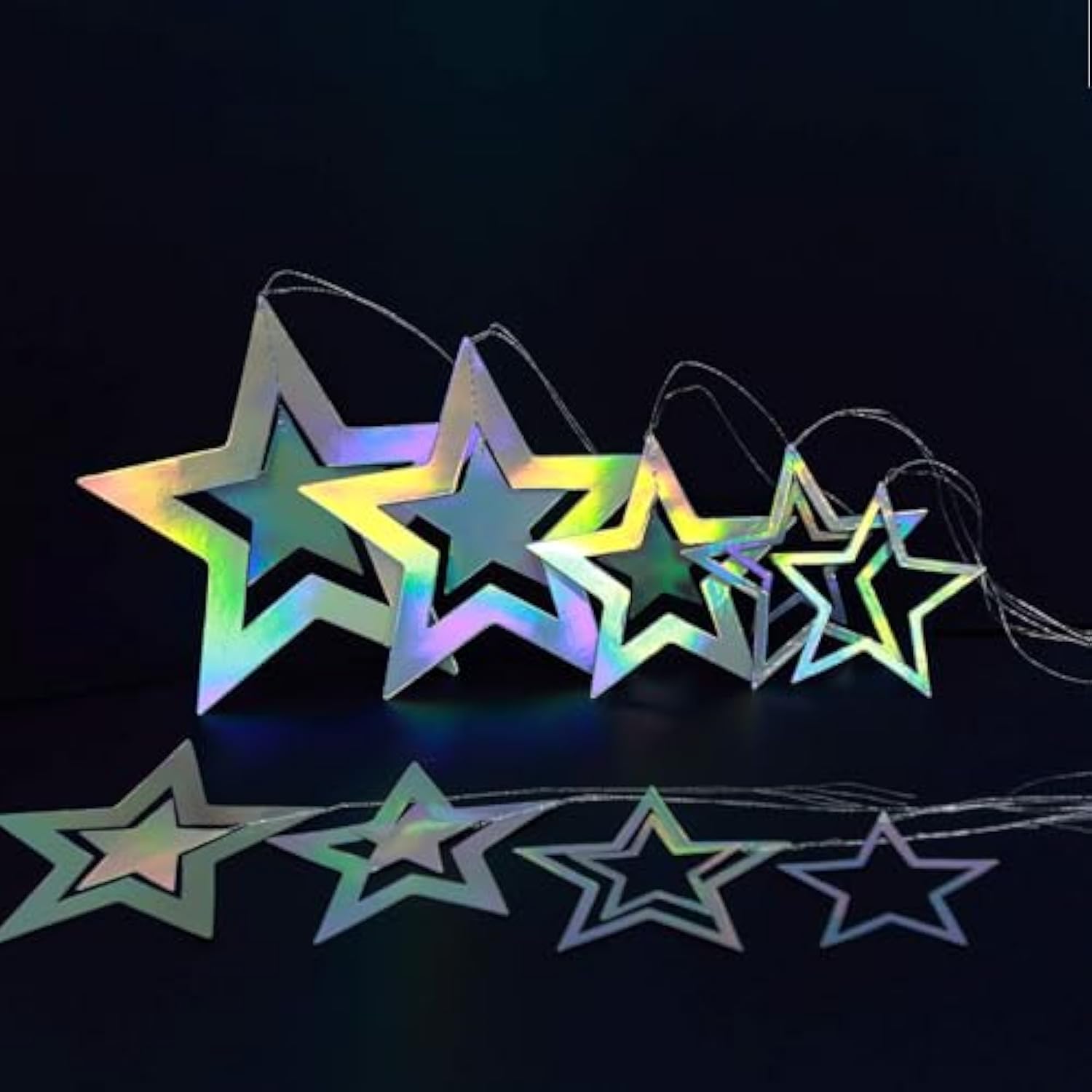 Iridescent Star Garland Decorations Holographic Hanging Star Party Decoration Galaxy Birthday Decor Ramadan Eid Twinkle Star Banner Backrop Alien Space Celestial Theme Party Supplies