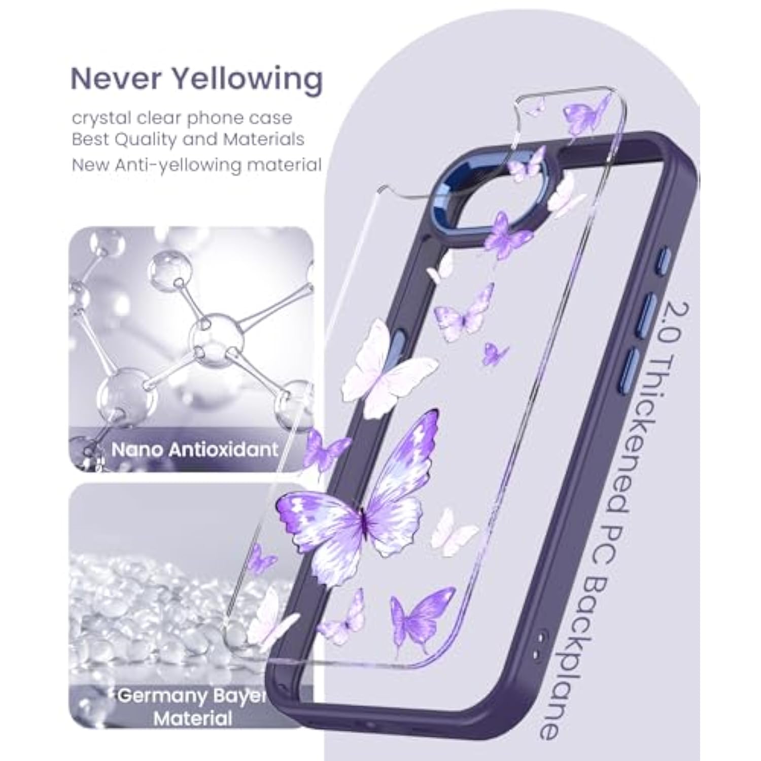 For Iphone 16E Case+Tempered Glass Screen Protector, [ Grade Protective] Slim Soft Tpu & Hard Pc,Girls Women Crystal Clear Flower Pattern Cover For Iphone Se 4Rd Gen 2025-Butterfly
