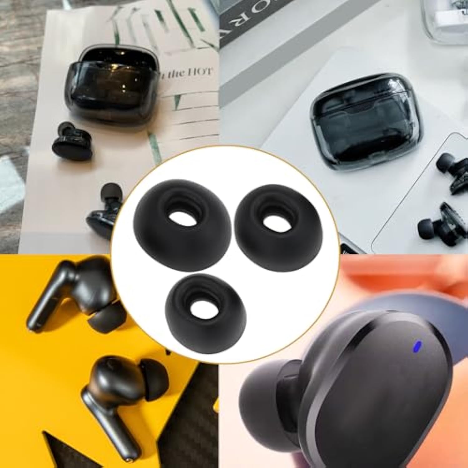 6 Pairs Silicone Eartips S/M/L 11x6.5mm 12x6.5mm 14x6.5mm Silicone Ear Covers Compatible with JBL Tune Buds Headphones, Black