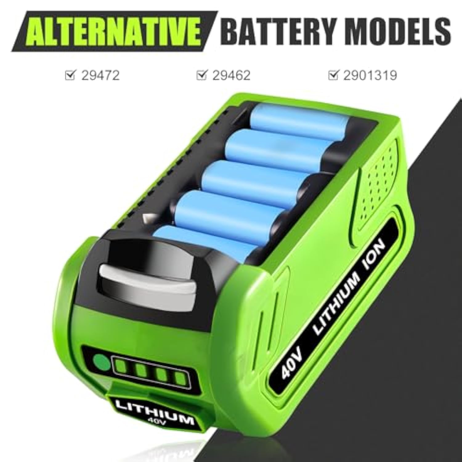 ?2Pack 40V 6.0Ah Replacemet Battery For Greenworks 40V Battery Lithium Battery 29472 29462 29252 20202 22262 Compatible With Greenworks Battery G-Max 40 Volt Cordless Chainsaw Tools (Green)