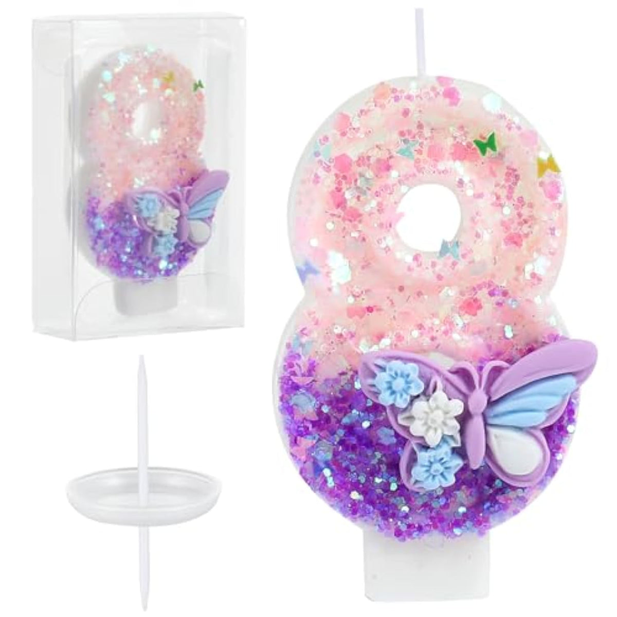 Birthday Number Candles Pink And Purple Butterfly Birthday Candles For Cake Glitter Number 8 Candle Cake Topper With Sequins For Girls And Women Anniversary Celebrations Supplies