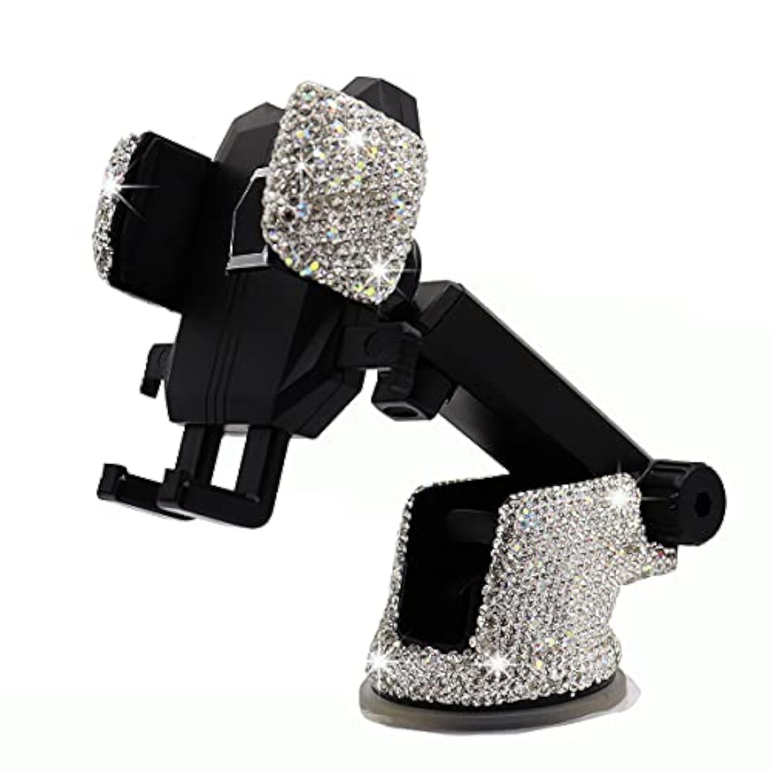 Bling Car Phone Mount Holder,Shiny Crystal Rhinestone Phone Stand For Women And Girls, Car Accessories For Windshield Dashboard,Compatible With Most Cellphones (White)