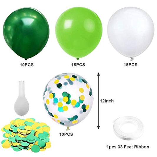 Green White Latex Party Balloons - 50Pcs 12 Inch White Green Gold Confetti Balloons For Jungle Theme Party Balloons Supplies