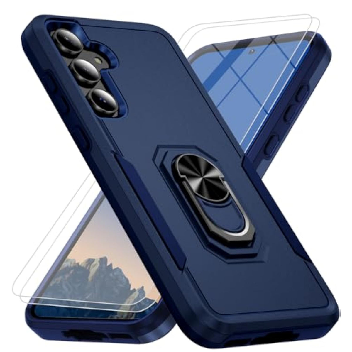 For Samsung Galaxy A35 5G Phone Case With 2X Tempered Glass Screen Protector, Heavy-Duty [Military Grade] Shockproof Kickstand Case For Samsung Galaxy A35 5G (Blue)
