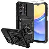 For Galaxy A15 5G Case,With Screen Protectors And Camera Cover,[Military Grade] 16Ft.Drop Tested Cover With Magnetic Kickstand Protective Case For A15 5G, Black