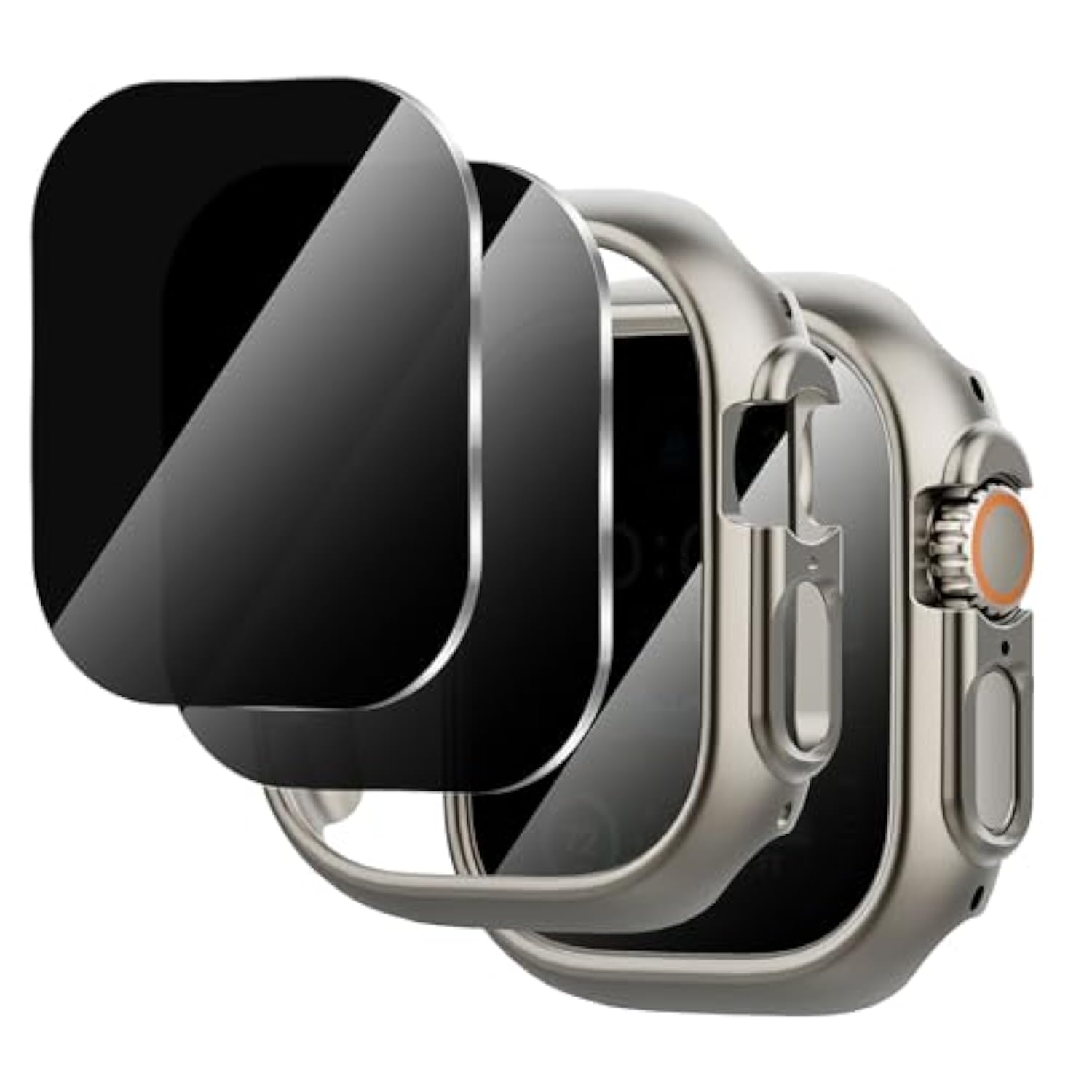2+2-Pack For Apple Watch Ultra 3/2/1 49Mm Case + Privacy Tempered Glass Screen Protector, [Anti-Peeping] [With Auto Alignment Tool Kit]+ Pc Protective Cover For Iwatch Ultra 49Mm -Titanium