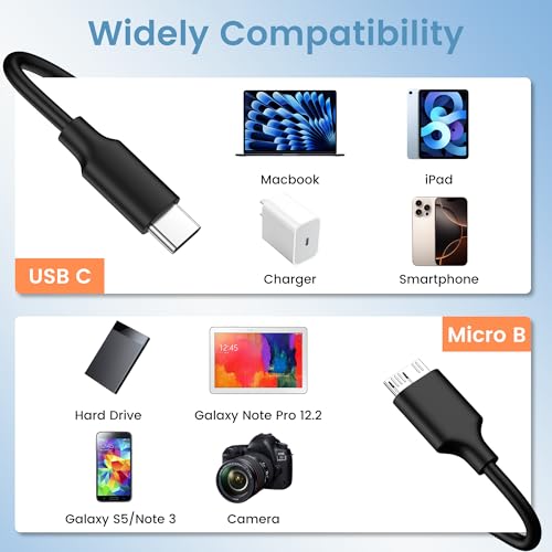 2 Pack Micro B to USB C Cable 1.6FT, 10 Gbps USB C to Micro B External Hard Drive Cable for Seagate, WD, Toshiba, Westgate, iPhone 17 16 15 Pro/Pro