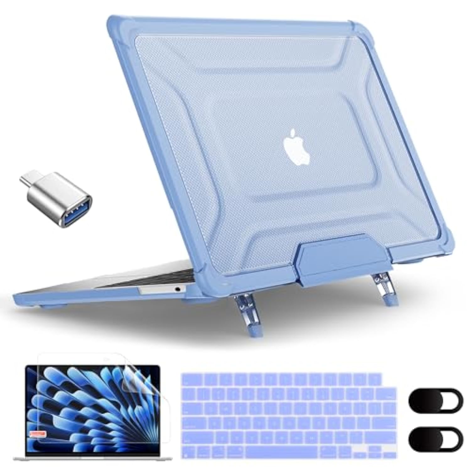 Case For Macbook Air 15 Inch 2025 2024 2023, Case Fit Model (A3241/A3114/A2941) With M4/M3/M2 Chip, Laptop Hard Shell With Heavy Duty Rugged Shockproof, Sky Blue Xk