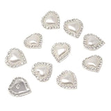 10Pcs 22Mm X 23Mm Heart Shaped Rhinestone White Faux Pearl Buttons Emb