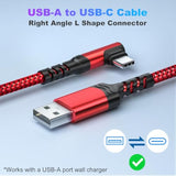 Usb C Cable 10Ft, 4-Pack Long Braided Usb-A To Usb-C 90 Degree Right Angle Type C Fast Charging Android Cord For Samsung Galaxy S25 S24 S23 A16 A15, Google Pixel 9 8 7 (Red Blue Purple Green)