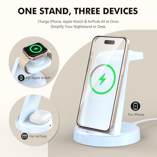 Charging Station for iPhone Charger Stand: 3 in 1 Wireless Charger for  iPhone 17 16e 16 15 14 13 12 Pro Max for  Watch 11-2 Series for