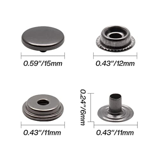 50 Sets Snap Fasteners Kit, 15Mm Heavy Duty Metal Snaps Buttons Press
