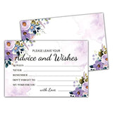 Purple Floral Advice And Wishes Cards, 25 Pcs Watercolor Purple Double Sided Advice Cards For The Bride And Groom, Mr And Mrs, Bride Shower, Wedding Reception, Engagement Party(08)