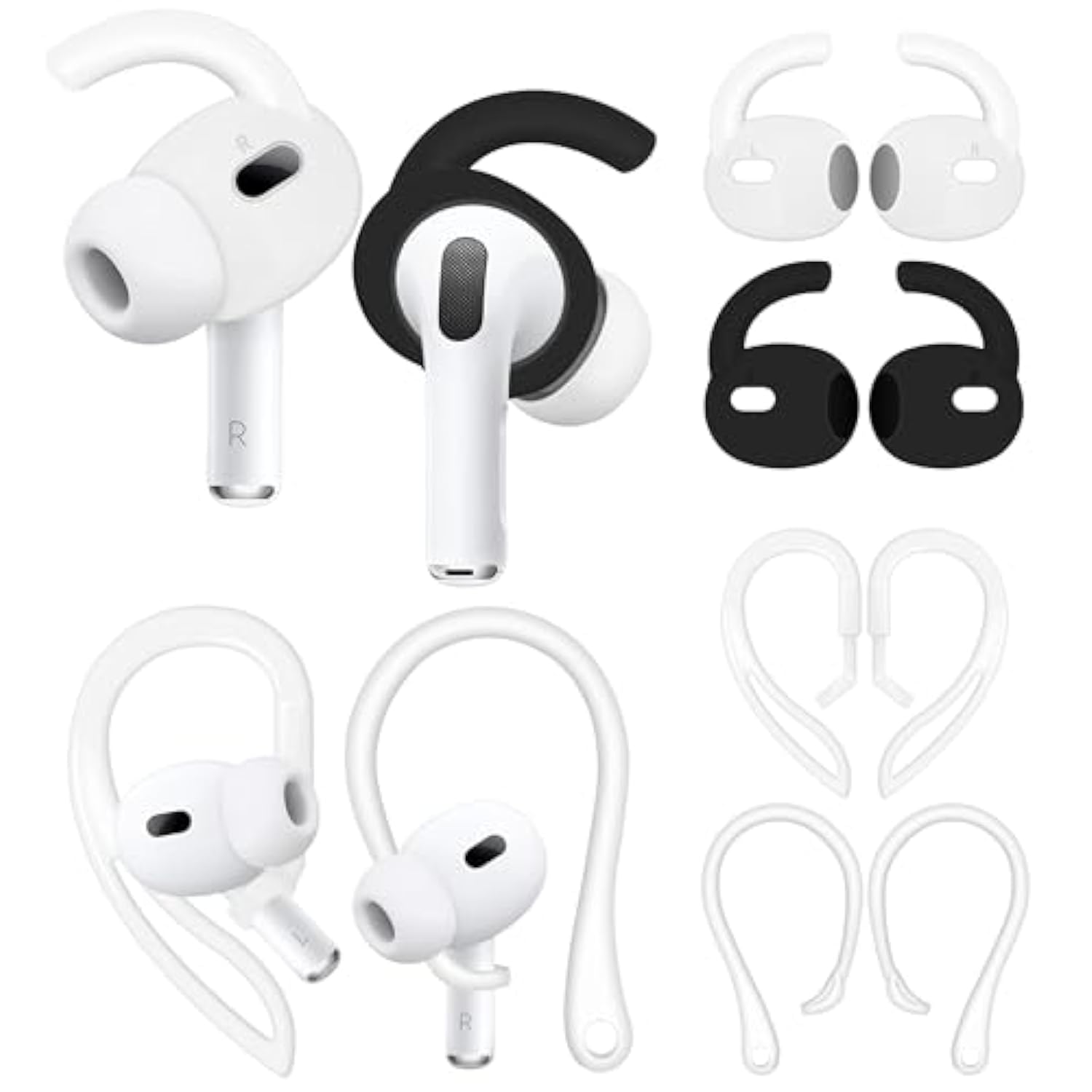 4 Pairs Anti Slip Kit Compatible With Airpods Pro 2, Silicone Sport Ear Hooks And 360° Rotation Adjustable Length Outdoor Earhooks Grip Ear Tips Wing Buds Holder For Airpod Pro 2Nd - 4X1