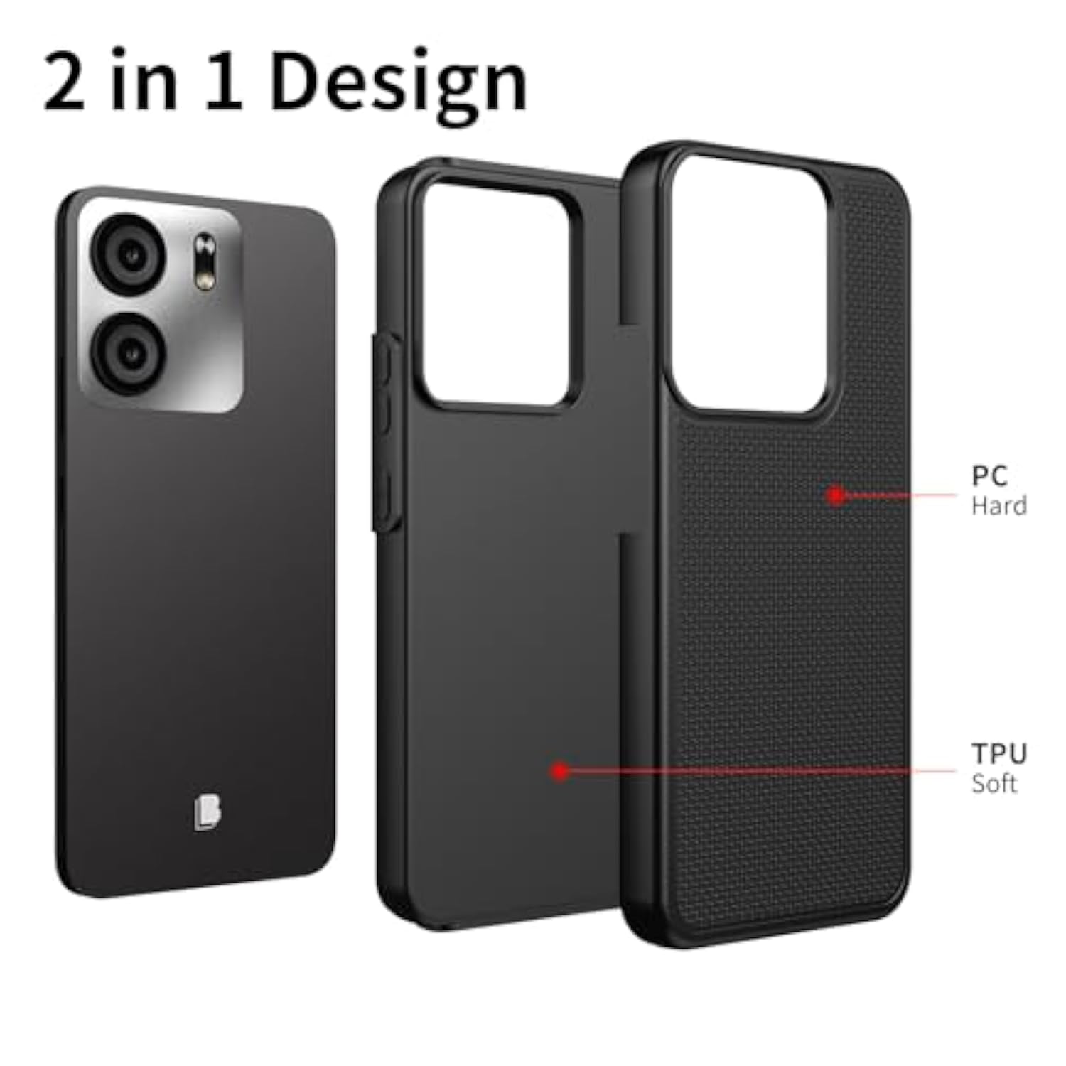 Blu View 5 Case with Tempered Glass Screen Protector Dual Layer Black