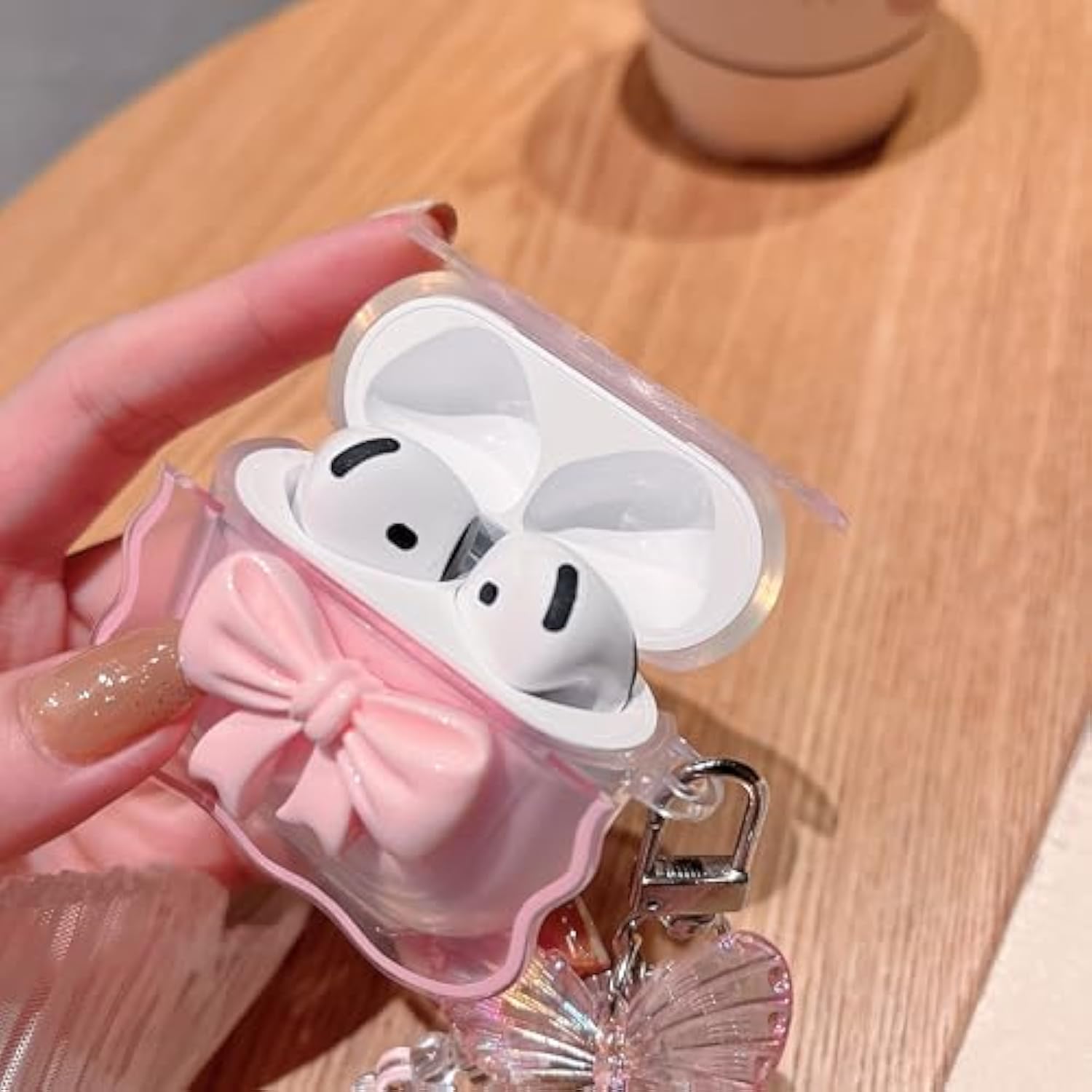 Compatible With Airpods 4 Clear Case,3D Bow Pattern Design With Cute Butterfly Flower Keychain, Soft Tpu Protective Shockproof Case For Airpod 4 For Girls Women-Pink