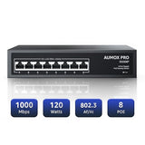 8 Port Poe Switch Gigabit 120W, Gigabit Unmanaged Ethernet Switch, Plug & Play, 802.3Af/At Compliant, Metal Housing, 8-Port Network Switch For Home/Office Energy Efficient Silent Operation