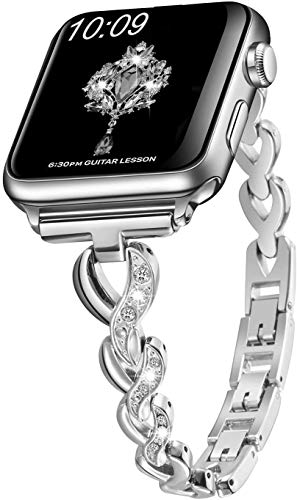 Bling Band Compatible with Apple Watch Bands 38mm 40mm 41mm 42mm 44mm 45mm 46mm 49mm Women Slim Dressy Bracelet Metal Strap for iWatch Series 11 10 9