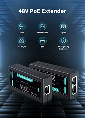1 In 2 Out Gigabit Poe Extender, 2 Port Poe Repeater 100 Meters(328 Ft),Ieee 802.3Af/At Power Over Ethernet Poe Splitter To 2 Poe Devices Like Ip Cameras, Ip Phone, Wireless Ap