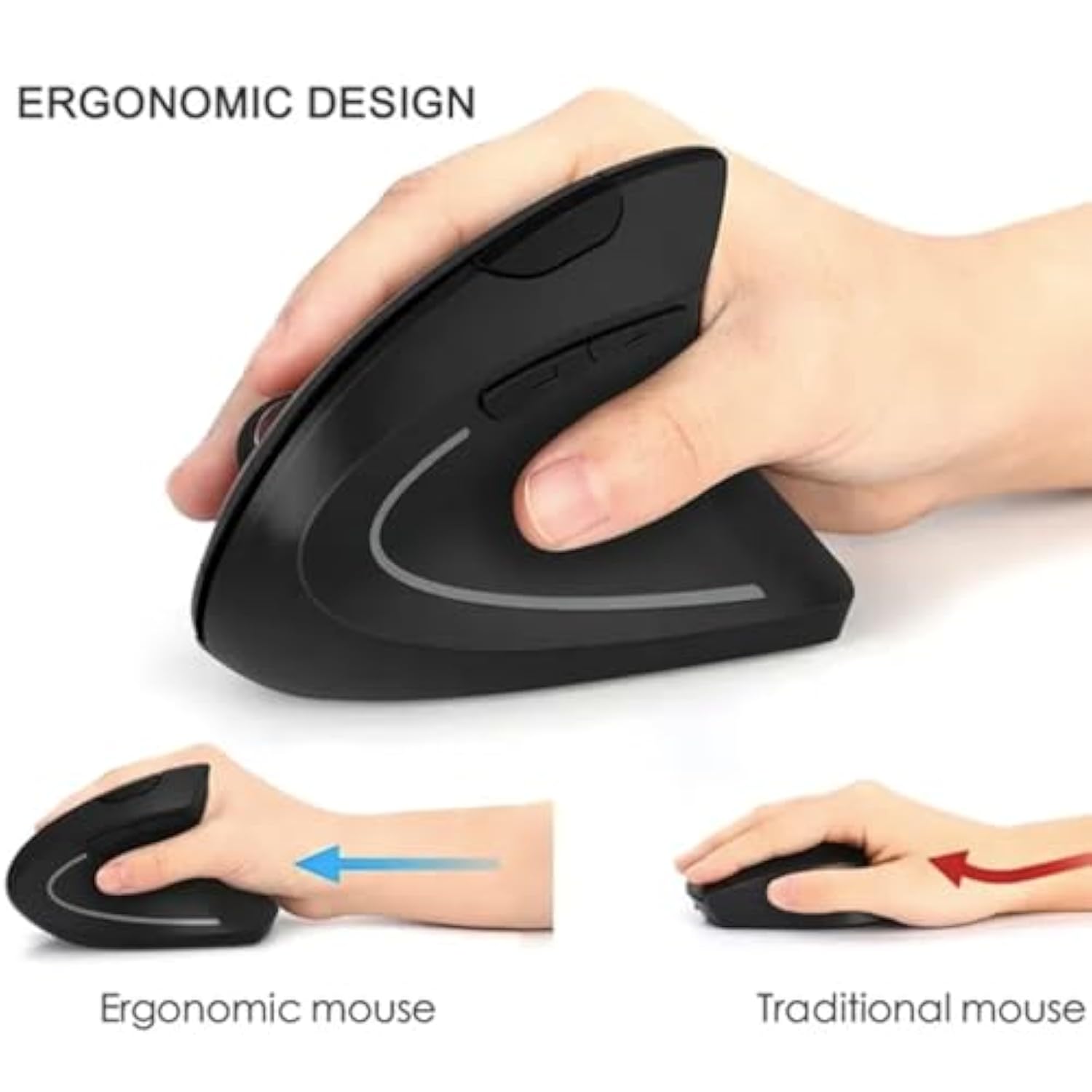 Vertical Mouse Ergonimic Wireless 2.4Ghz, Adjustable Dpi 800/1600 For Desktop Computer And Laptop
