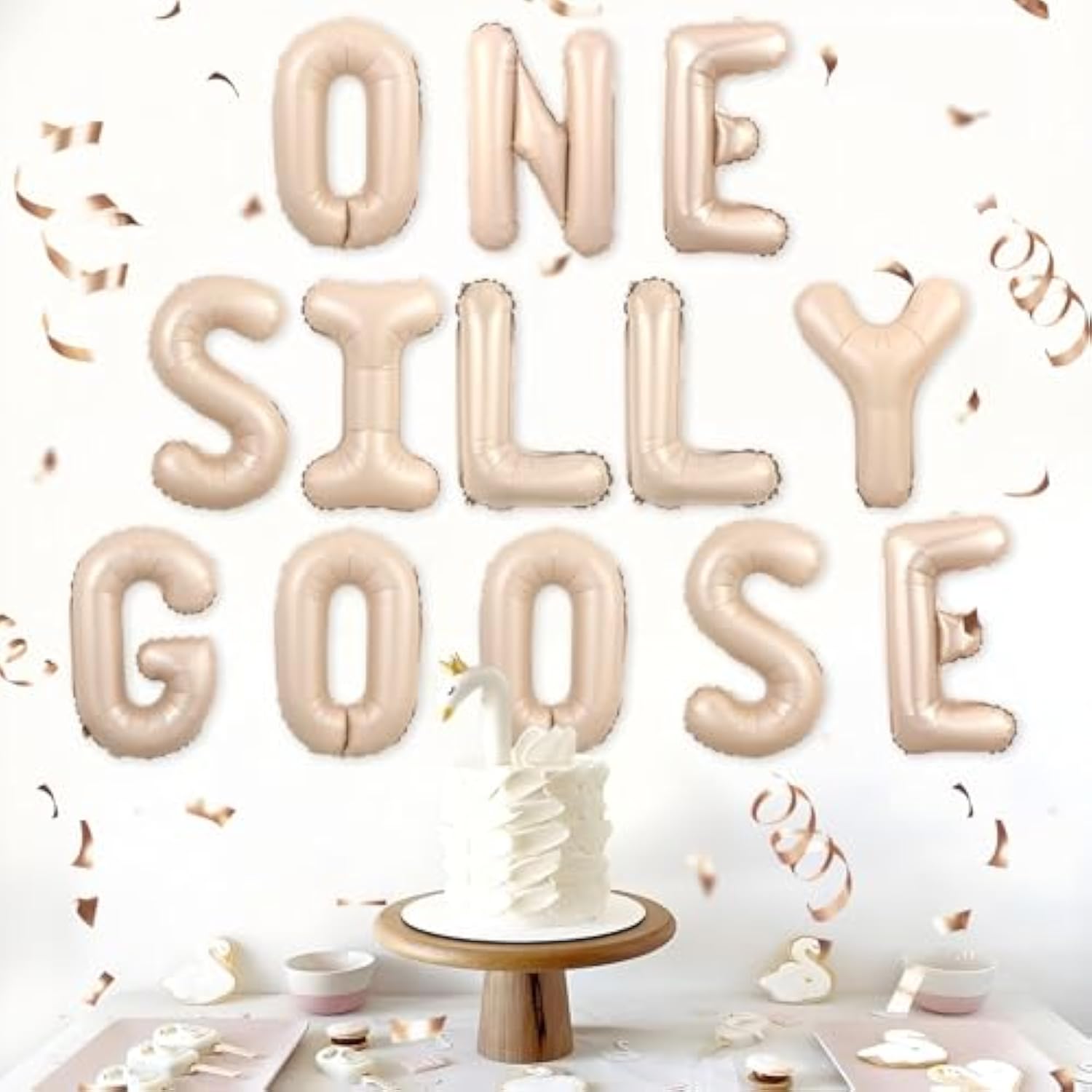 Goose 1St Birthday Party Decor One Silly Goose Birthday Decor One Silly Geese Balloon Banner Our Little Geese Is Turning One Farm Animal Themed Party Decor For Boy Girl Beige Funny 1St Bday