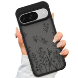 Case For Google Pixel 9, Google Pixel 9 Pro Cute Black Flower Floral Case For Women Girls Soft Tpu Bumper Hard Pc Back Antifall Shockproof Protective Slim Cover