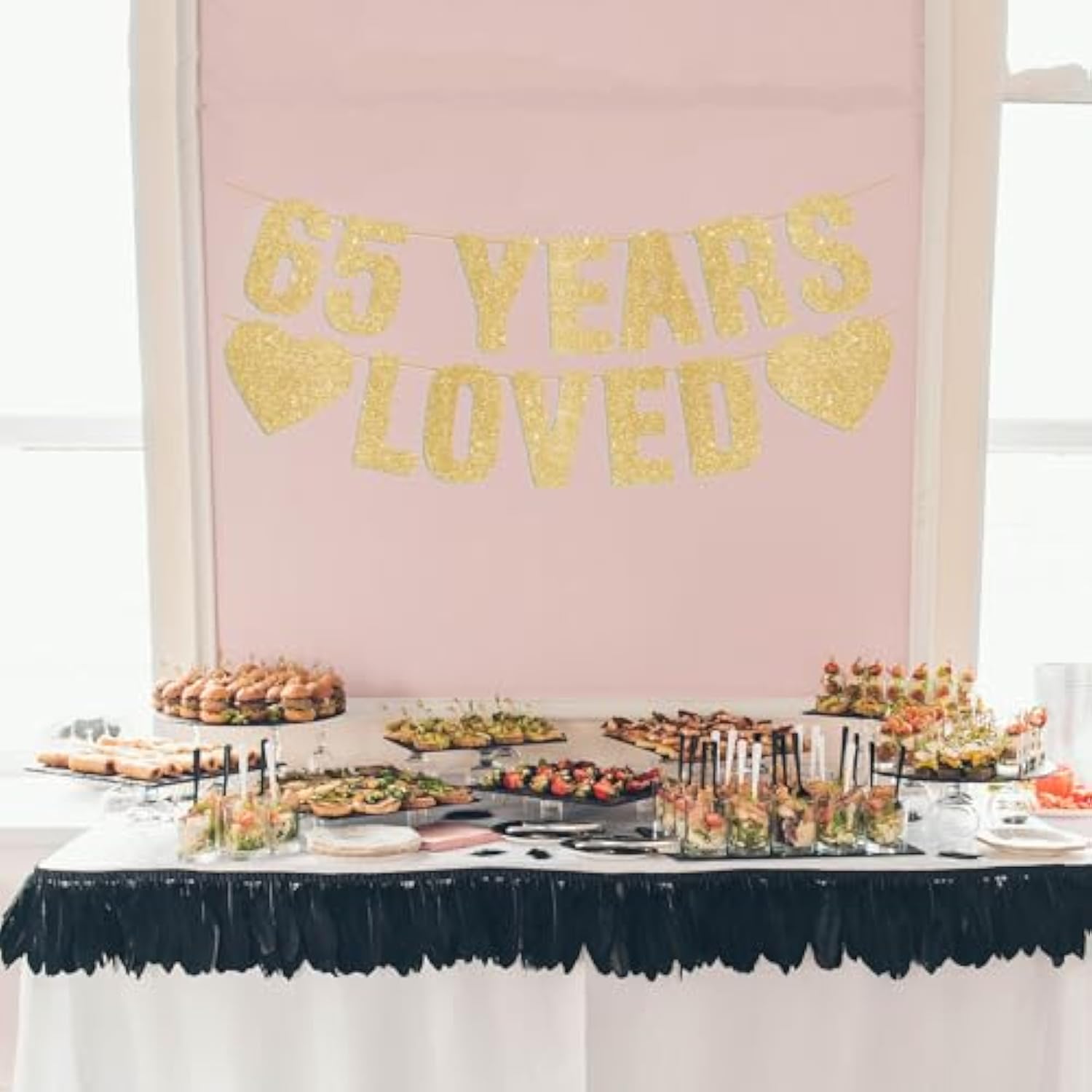 Pre-Strung 65Th Birthday Gold Glitter Banner, Happy 65Th Birthday Decorations For Women, 65 Year Old Party Anniversary Decor Sign For Men