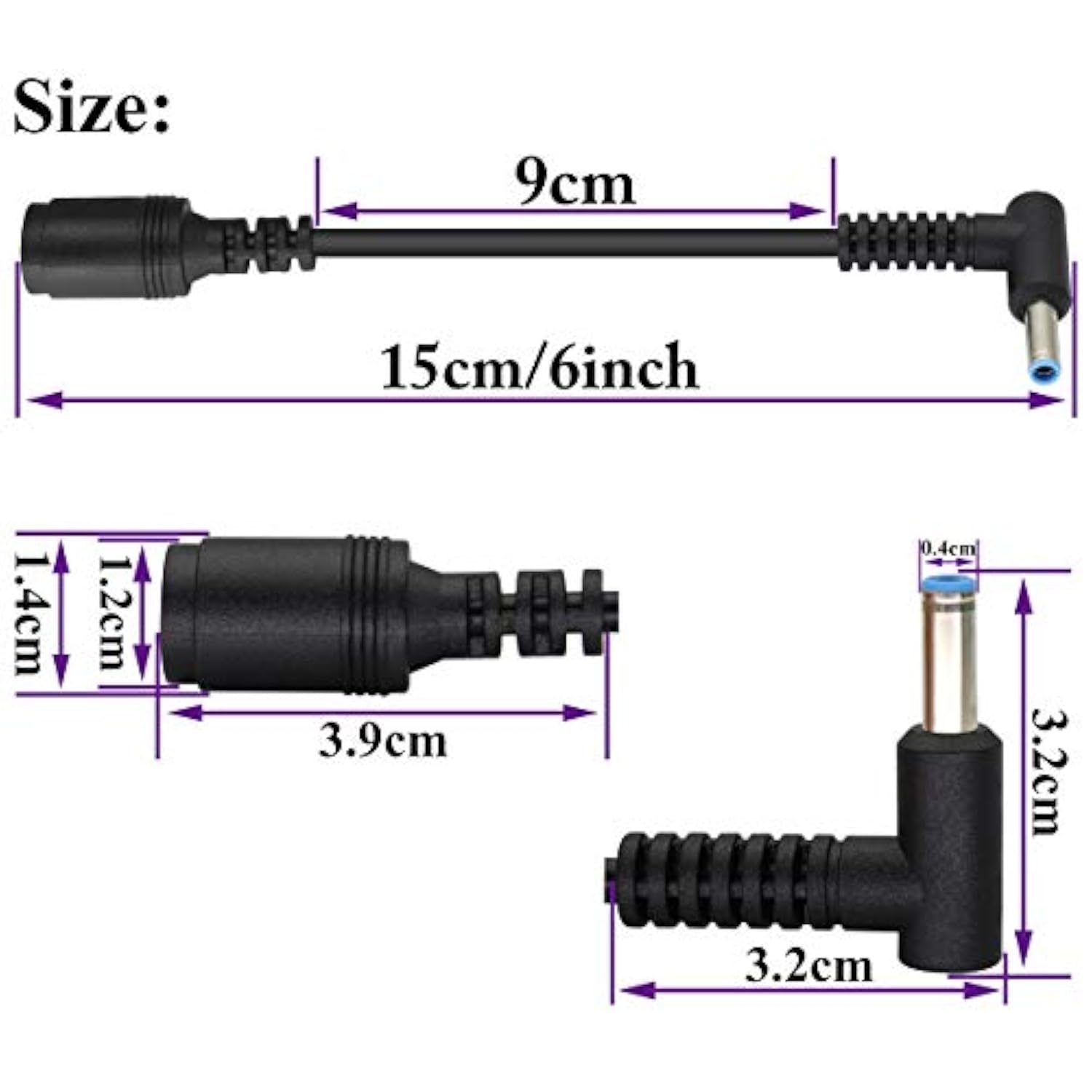 90 Degree Tip Laptop Power Cable Dc 7.4Mm X 5.0Mm Female To 4.5Mm X3.0Mm Male