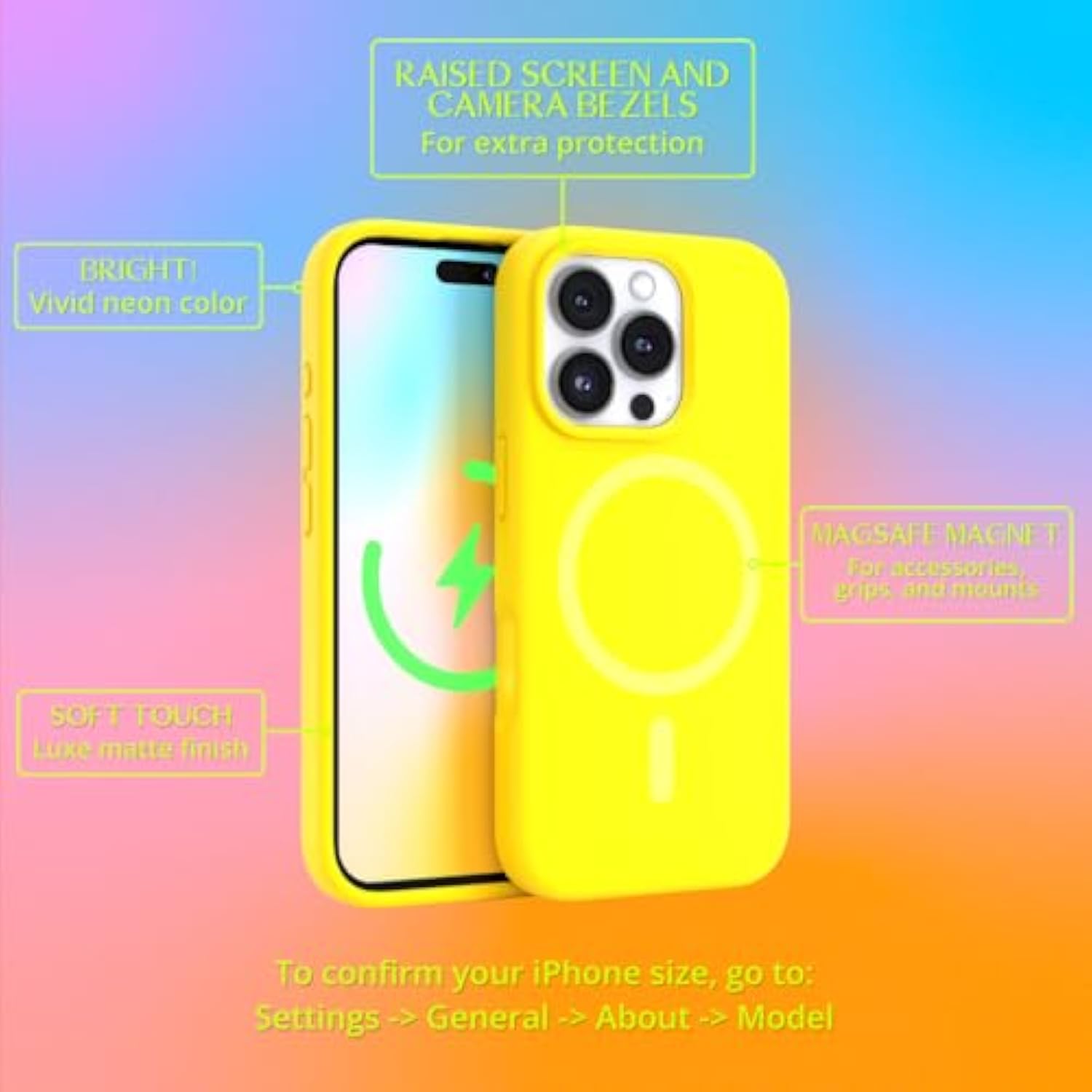 – Apple Iphone 16 Pro Max Case - Magsafe Phone Case, Liquid Silicone, Vibrant Neon Color With Anti-Scratch Microfiber Lining, Non-Slip Grip & 360° Shockproof Protection (Yellow)