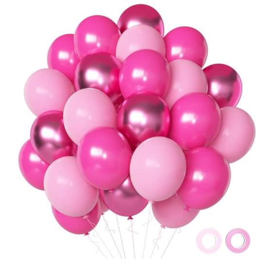 Pink Balloons Metallic Pink Balloon, 50Pcs 12Inch Hot Pink Chrome Pink Latex Balloons Baby Pink Balloon And Dark Magenta Pink Balloons For Birthday Baby Shower Princess Party Decorations
