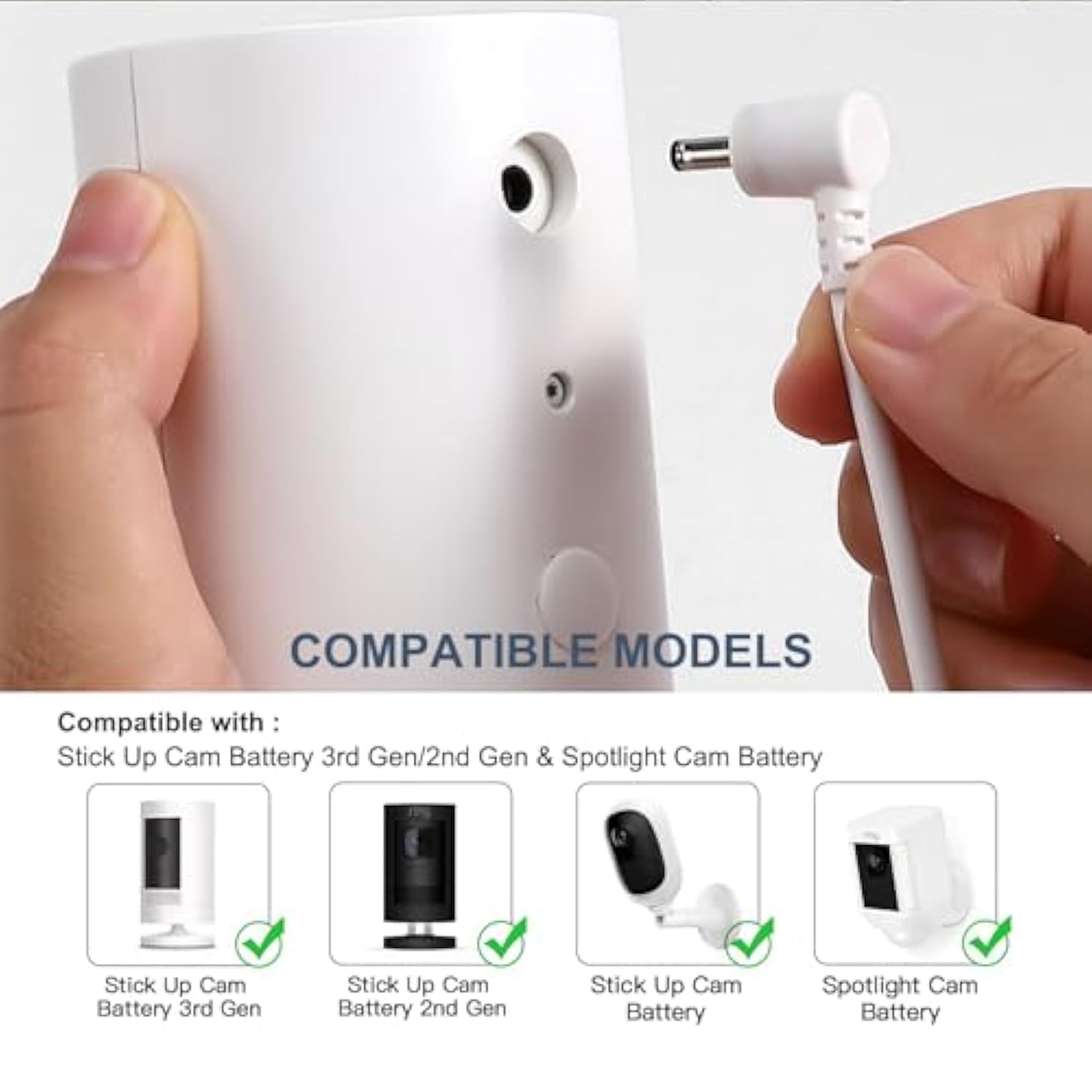 Power Adapter Charger Cord Compatible With Ring Stick Up Cam Battery/Plug-In 3Rd Gen/2Nd Gen & Ring Pan Tilt Stick Up Camera, Indoor/Outdoor Weatherproof Power Cord (4M/13.1Ft) White