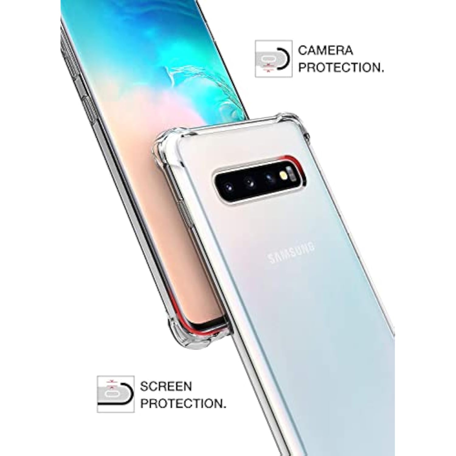 Clear Case For Samsung Galaxy S10+ / S10 Plus, Airbag Corners Shockproof Bumper Protective Phone Cover, Hybrid Design Hard Pc Back With Flexible Tpu Frame