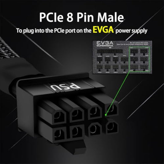 (2-Pack) 8 Pin Pcie Cable For Evga Power Supply, Pcie 8 Pin Male To 8 Pin (6+2) Male Pci Express Power Adapter Sleeved 25-Inch (63Cm)
