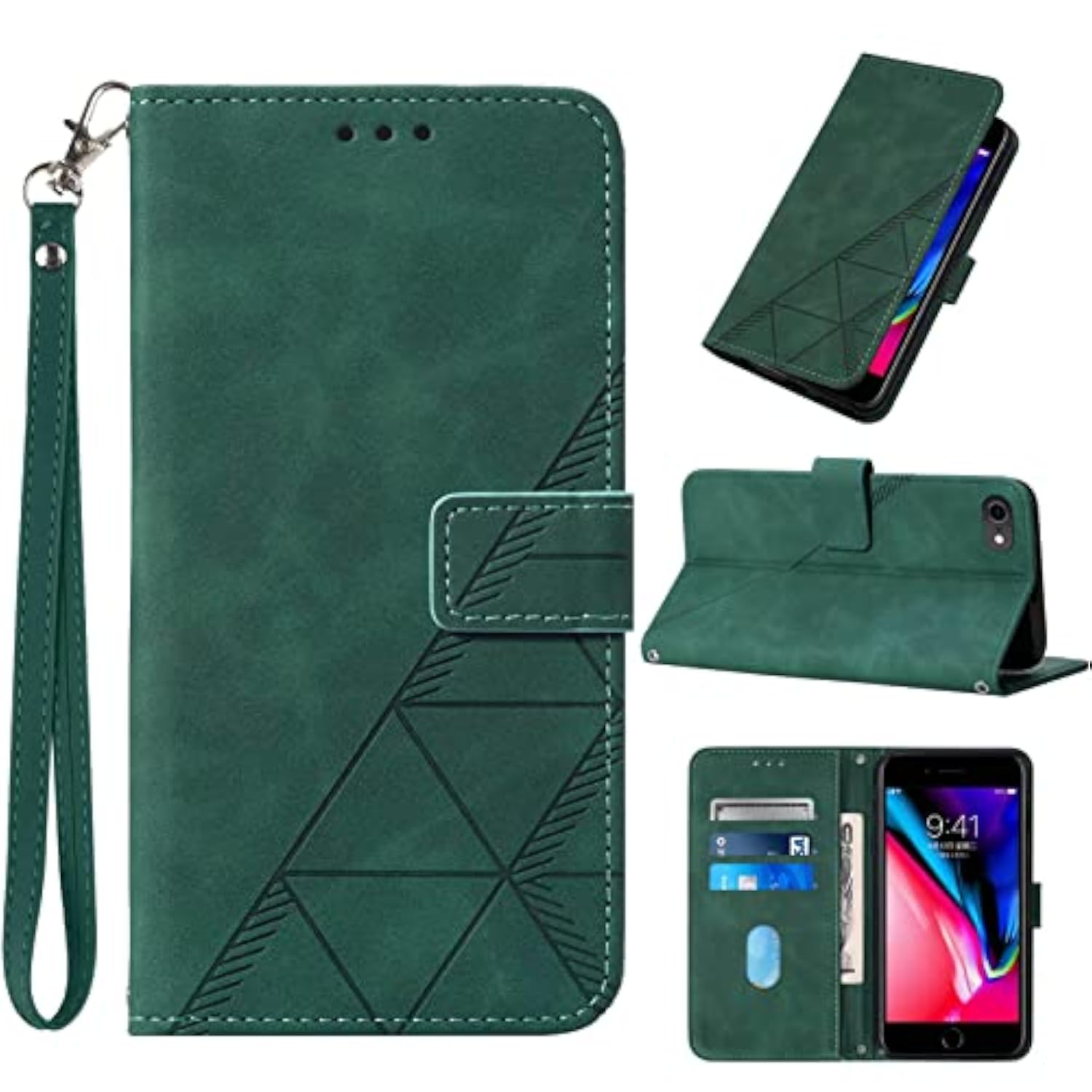 Flip Wallet Case Compatible with iPhone 8/7/6/6S/SE 2022/SE 2020 Green