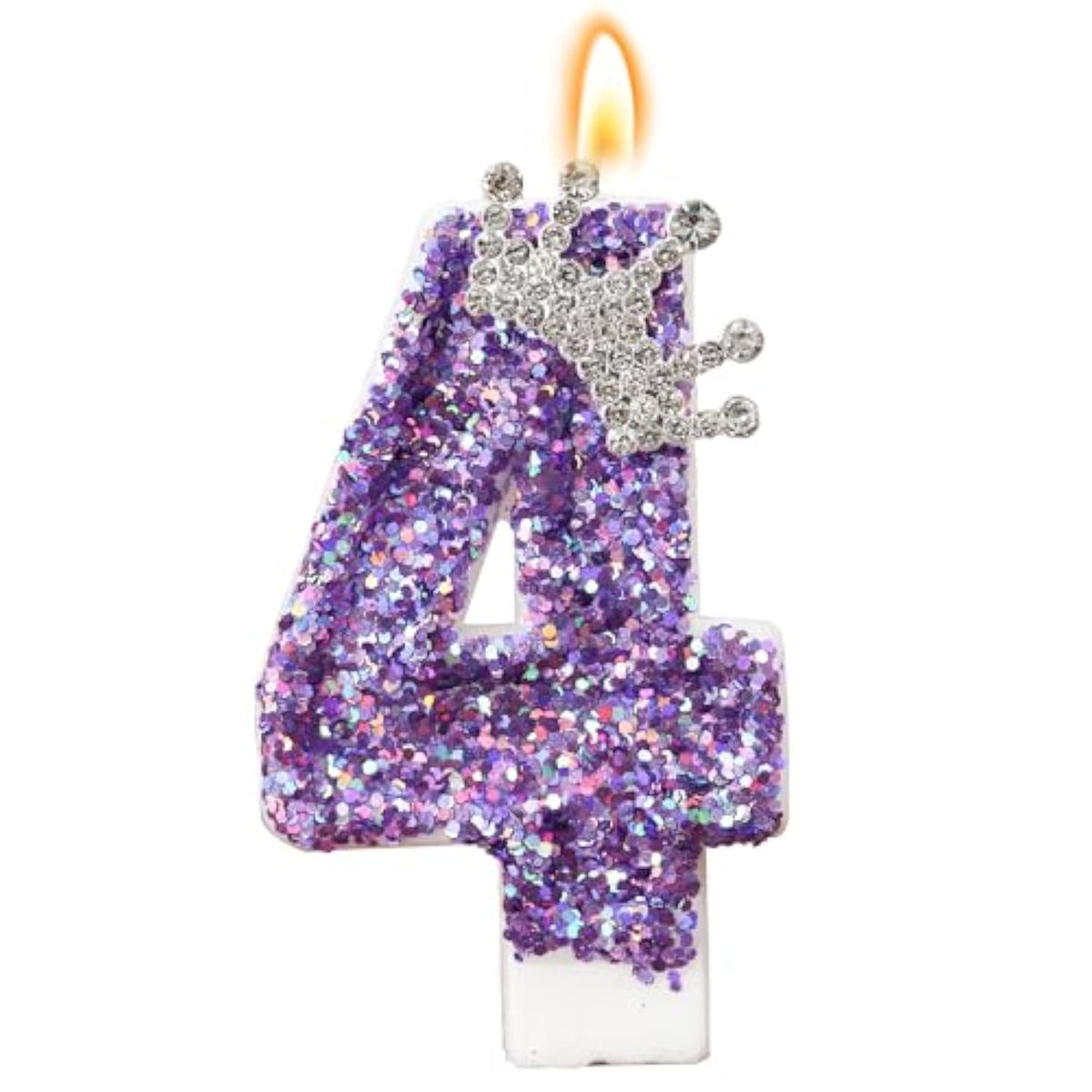 Birthday Number Candles,Purple Crown Birthday Candles For Cake,Glitter Number 4 Candle Cake Topper With Sequins For Anniversary Celebrations Supplies (Number 4)