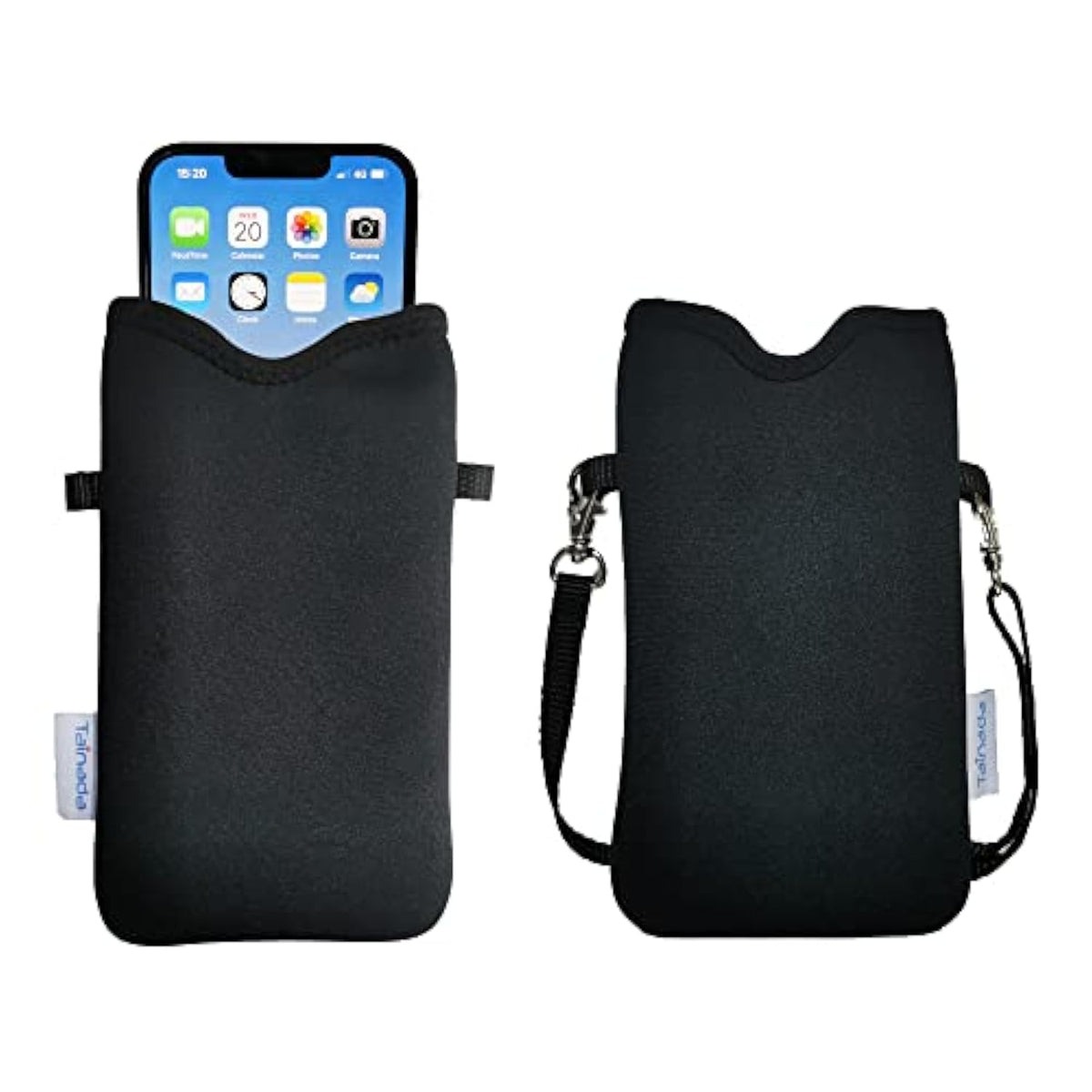 Neoprene Phone Sleeve Pouch Case Bag For Men Women W/Crossbody Strap/Neck Lanyard For Iphone 16/15/14 Pro Max, 16/15 Plus, 16E; Samsung S25, S24+, A55, Z Fold6; Google Pixel 9, 8A (Black)