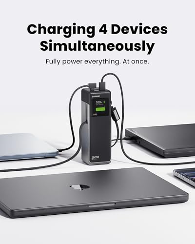 Laptop Power Bank 25000mAh, HyperTower 170W Total Fast Charging Portable Charger, 100W USB-C Power Bank with Built-in Cables, High Capacity Travel